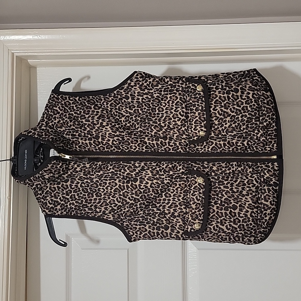 J. Crew S Cheetah prink puffer vest